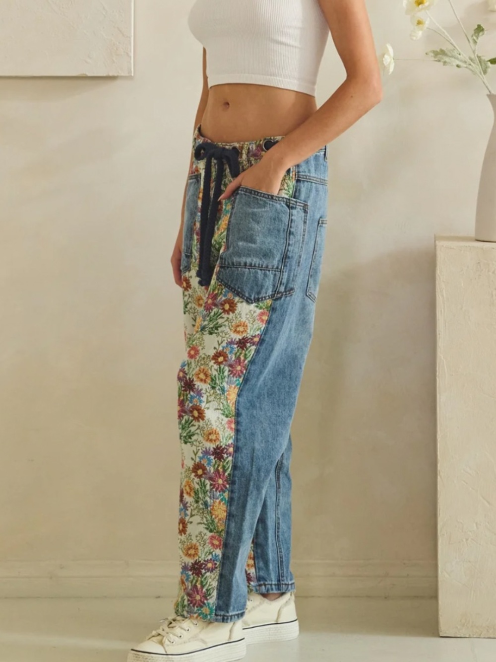 Oli & Hali Floral Patchwork Ankle Pants in Blue, Green, Yellow - Picture 11 of 16